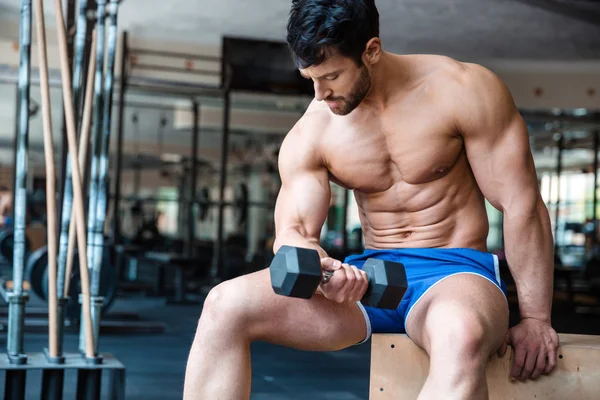 Musculation bodybuilder séance d'entraînement avec haltère — Photo