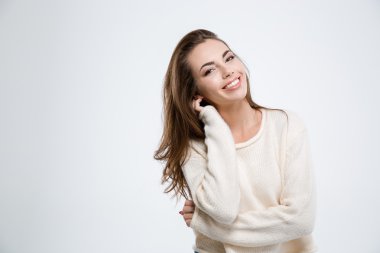 Gülümseyen bir çekici kadın portresi