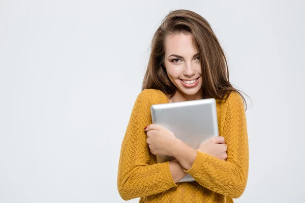 Gelukkige vrouw met tablet pc — Stockfoto