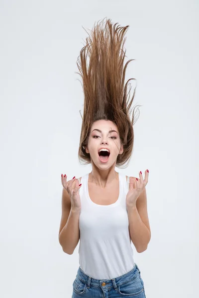 Femme folle avec les cheveux en l'air — Photo