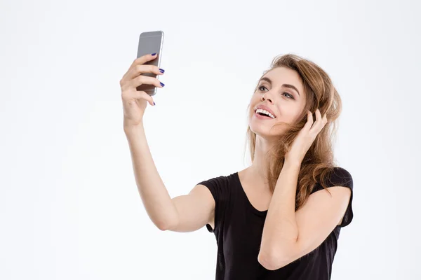 Mulher alegre fazendo foto selfie — Fotografia de Stock