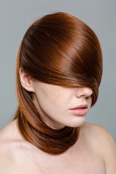 Redhair woman with hairs on eyes — Stock Photo, Image