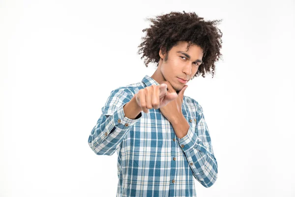 Afro american man pointing finger at camera — Stock Photo, Image