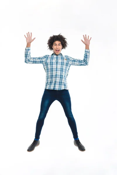 Cheerful afro american man jumping — 스톡 사진