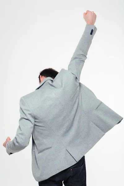 Back view portrait of a businessman celebrating his success — Stock Photo, Image