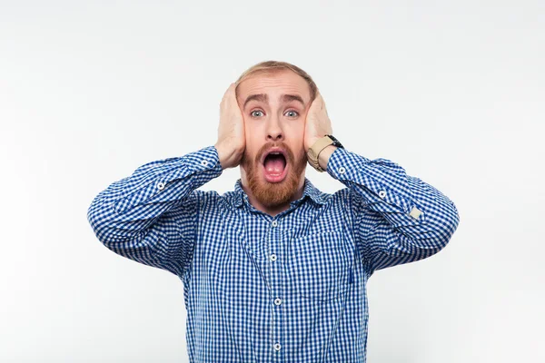 Retrato de um homem assustado gritando — Fotografia de Stock