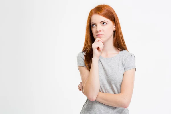 Pencive pretty young redhead woman thinking and dreaming — Stockfoto