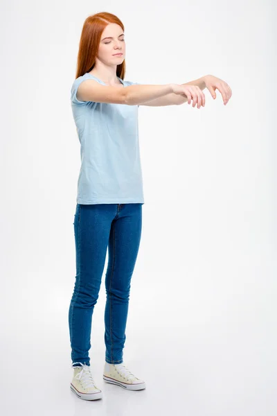 Beautiful readhead sleepwalking young woman with long red hair — Stock Fotó