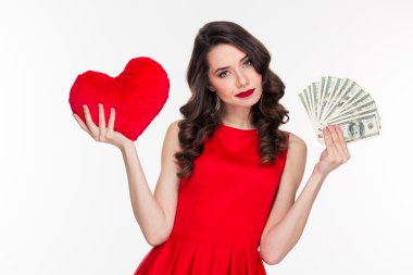 Woman choosing between love or money