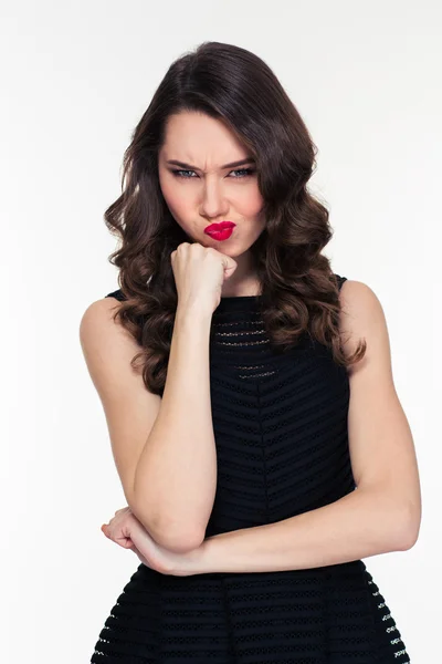 Retrato de hermosa mujer retro infeliz en vestido negro —  Fotos de Stock