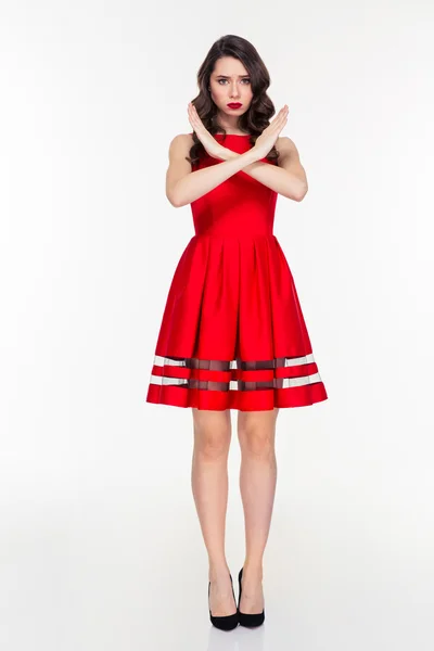 Woman showing stop sign with crossed hands — Stock Photo, Image