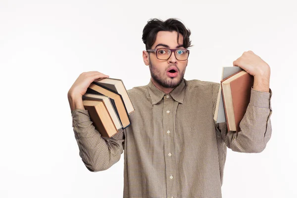 Man in glasses holding books — Stock Photo, Image