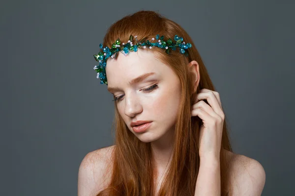 Charming redhead woman with hoop on her head — Stock Photo, Image