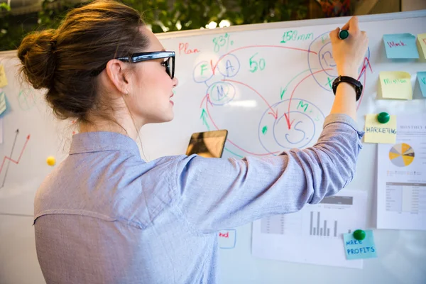 Businesswoman working with whiteboard — Stock Photo, Image