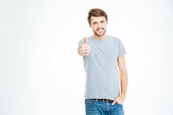 Sorrindo homem casual mostrando polegar para cima — Fotografia de Stock