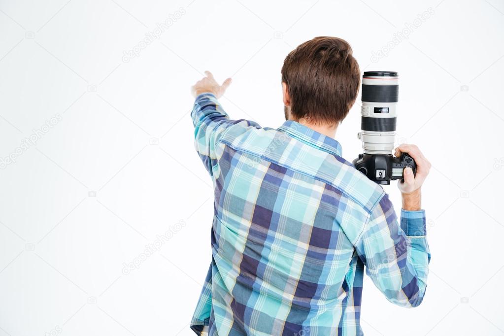 Photographer pointing on something