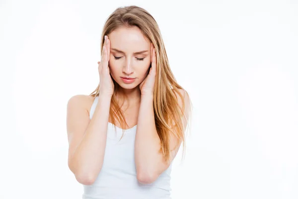 Junge Frau mit Kopfschmerzen — Stockfoto