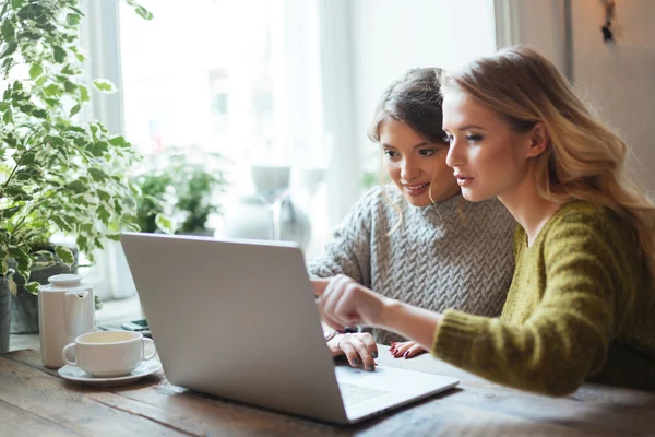 Kvinnor som använder bärbar dator i café — Stockfoto