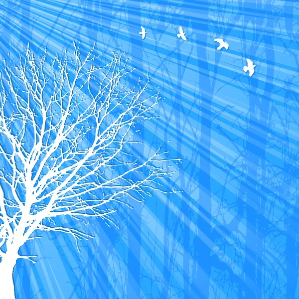 Paysage avec oiseaux blancs et arbre — Image vectorielle