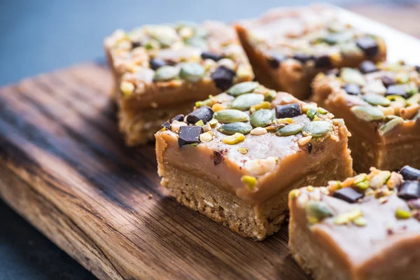 Homemade diet flap jacks with pistachio and nuts — Stock Photo, Image