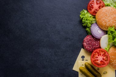 Karanlık Restoran Menü, hamburger malzemeler ve kopya alanı