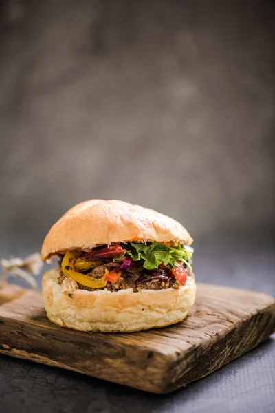 Pão de carne churrasco com salada — Fotografia de Stock