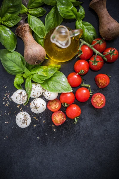 Bazalka, rajčaty a mozzarellou — Stock fotografie