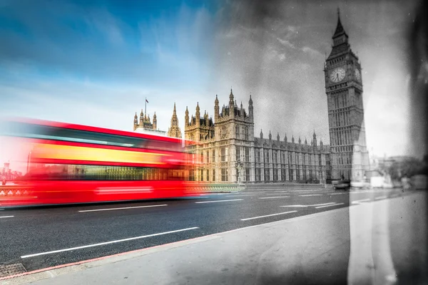 London Big Ben dividido en imagen antigua y moderna — Foto de Stock