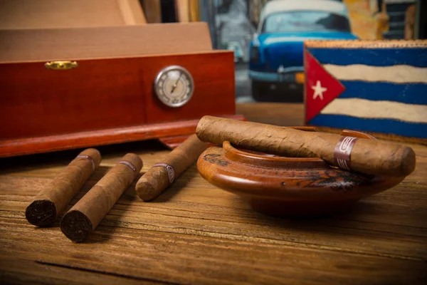 Sigaren en humidor — Stockfoto