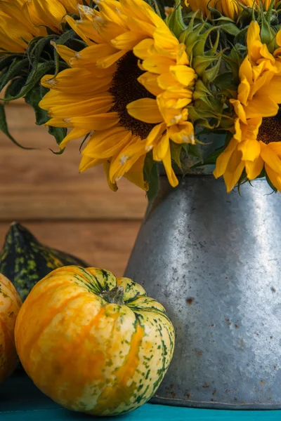 Sunflower in metal vase — Stock Photo, Image