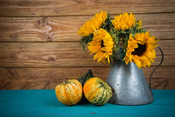 Sunflower in metal vase — Stock Photo, Image