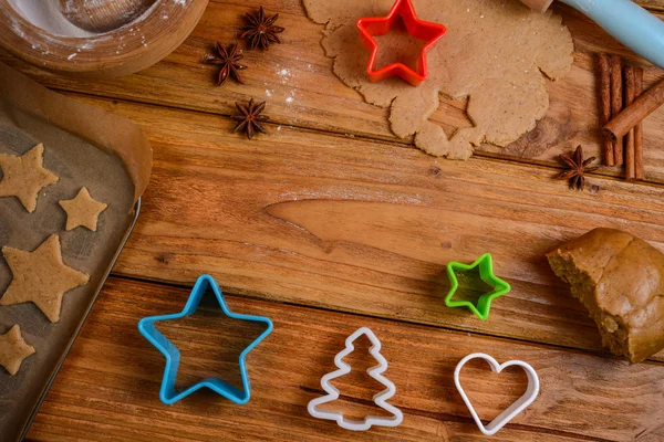 Table view on making christmas cookies — Stock Photo, Image