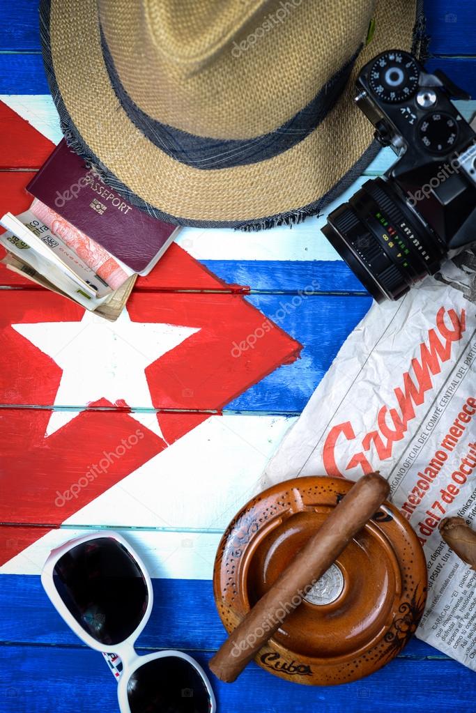 Item related to Cuba communism on flag background