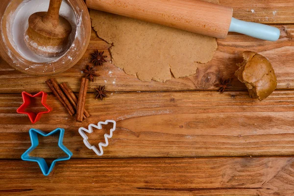 Gingerbread christmas dough on table — Stock Photo, Image