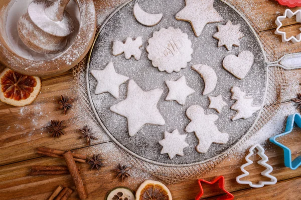 Festive cookies decorated on rustic table — Stock Photo, Image