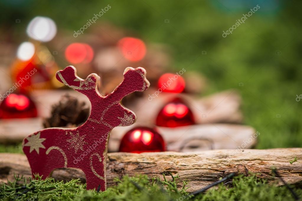 Vintage Reindeer Decoration With Christmas Background Stock