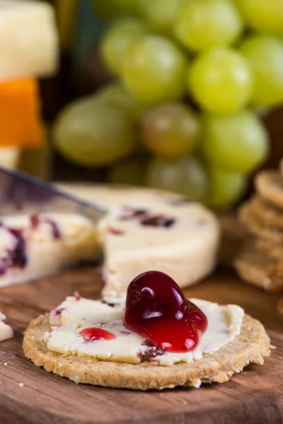 Close View Oatcake Stilton Cheese Cranberry — Stock Photo, Image