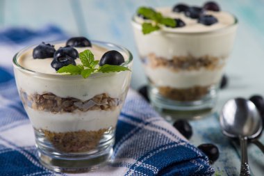 Müsli Kaymaklı Yoğurt ve taze yaban mersini ile cam
