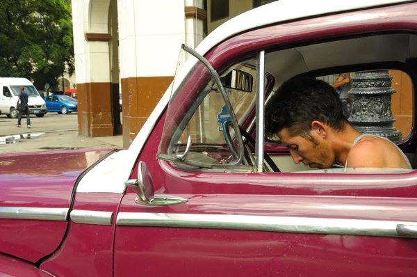 Havana Cuba May 2013 Young Cuban Male Sitting Old Classic — Stock Photo, Image