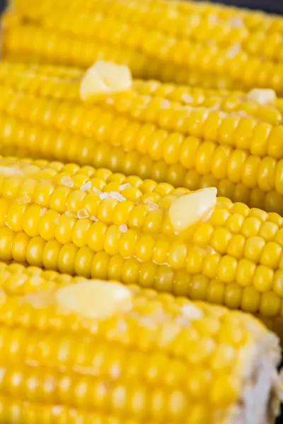 Close view on Homemade golden corn cob with butter and salt — Stock Photo, Image