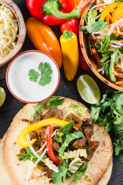 Traditional latin street food, overhead view on table — Stock Photo, Image