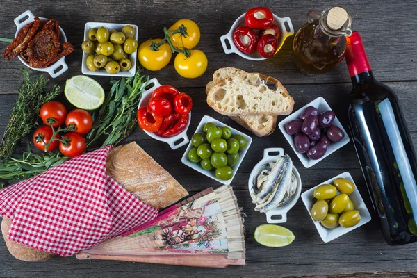 Authentic Spanish Tapas Selection Wooden Table — Stock Photo, Image