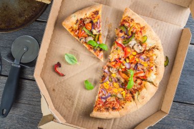 dilim ev yapımı vejetaryen pizza kutusu