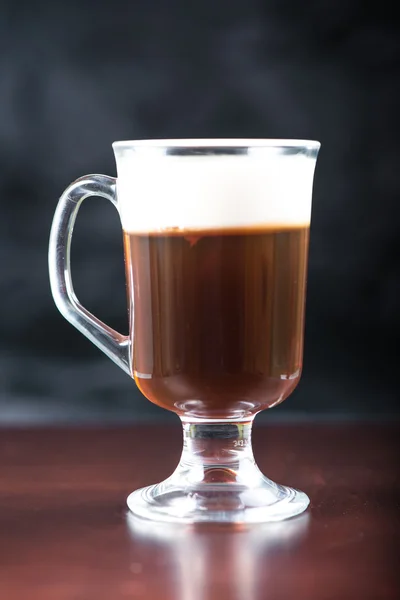 Traditional strong irish coffee on wooden bar — Stock Photo, Image