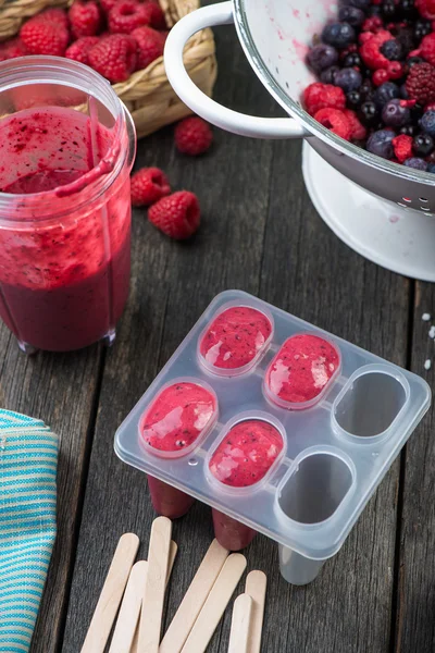 Making homemade summer fruit lolly pops — Stock Photo, Image