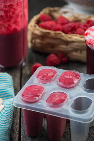 Making homemade summer fruit lolly pops — Stock Photo, Image