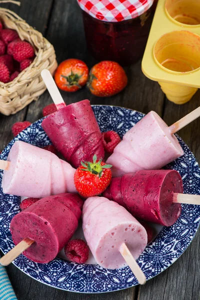 Summer fruits homemade lolly pops ice — Stock Photo, Image