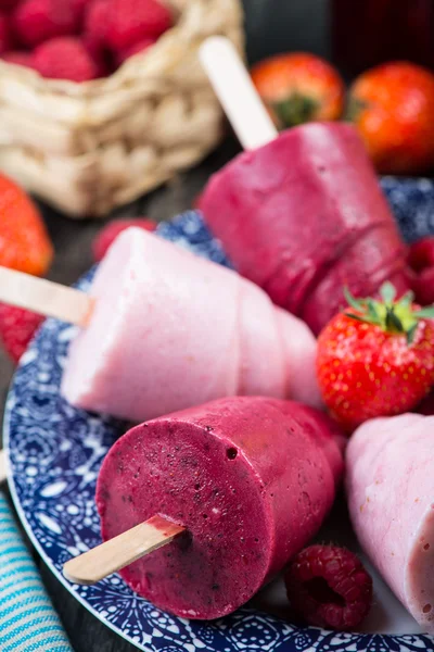 Summer fruits homemade lolly pops ice — Stock Photo, Image