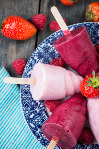 Summer fruits homemade lolly pops ice — Stock Photo, Image