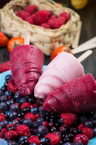 Summer fruits homemade lolly pops ice — Stock Photo, Image